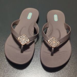 OKA b. Charcoal Sandals with Gold Accent